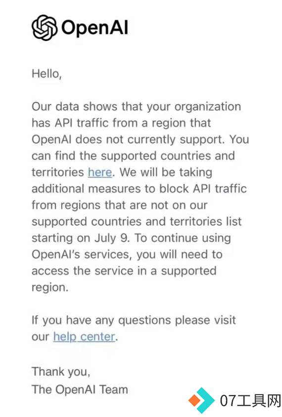 OpenAI停止不支持国家API,7月9日开始执行 OpenAI停止不支持国家API,7月9日开始执行
